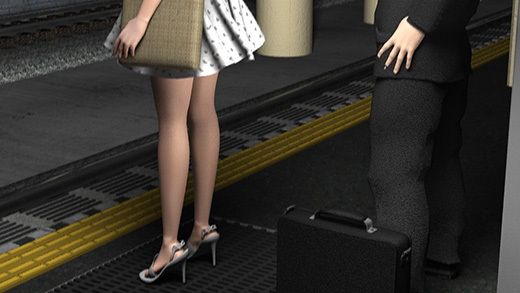 （戦利品セット）ガラガラに空いた駅で、わざわざ超絶劇ミニフレアスカートな女子大生？の真後ろに立ち、怪しげなカバンを地面に置いてスカート内を盗撮していると思しき…2