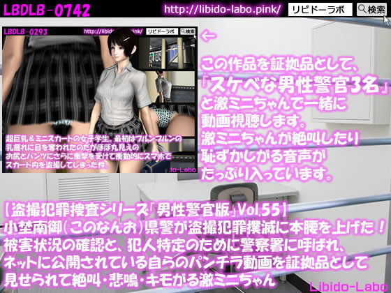【◎【盗撮犯罪捜査シリーズ男性警官版Vol.55】小埜南御（このなんお）県警が盗撮犯罪撲滅に本腰を上げた！被害状況の確認と、犯人特定のために警察署に呼ばれ、ネットに公開されている自らのパンチラ動画を証拠品として見せられて絶叫・悲鳴・キモがる激ミニちゃん】Libido-Labo